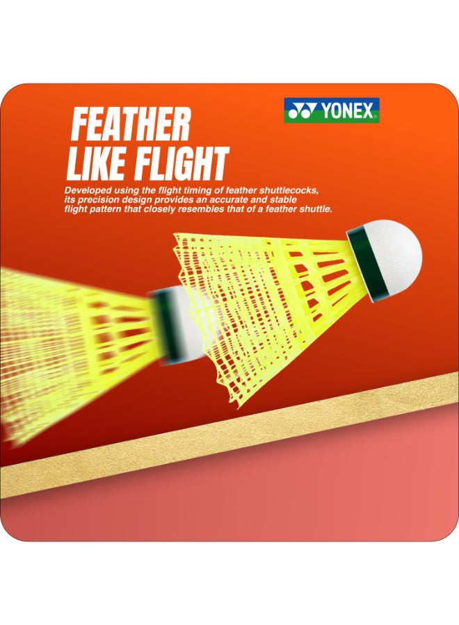 يونيكس مافيس 350، كرات ريشة نايلون بغطاء أخضر، لون أصفر - عبوة من 6 كرات ريشة صناعية للريشة الطائرة تتميز بثبات الطيران وسرعة اللعب في البطولات ومتانة عالية - Image 2